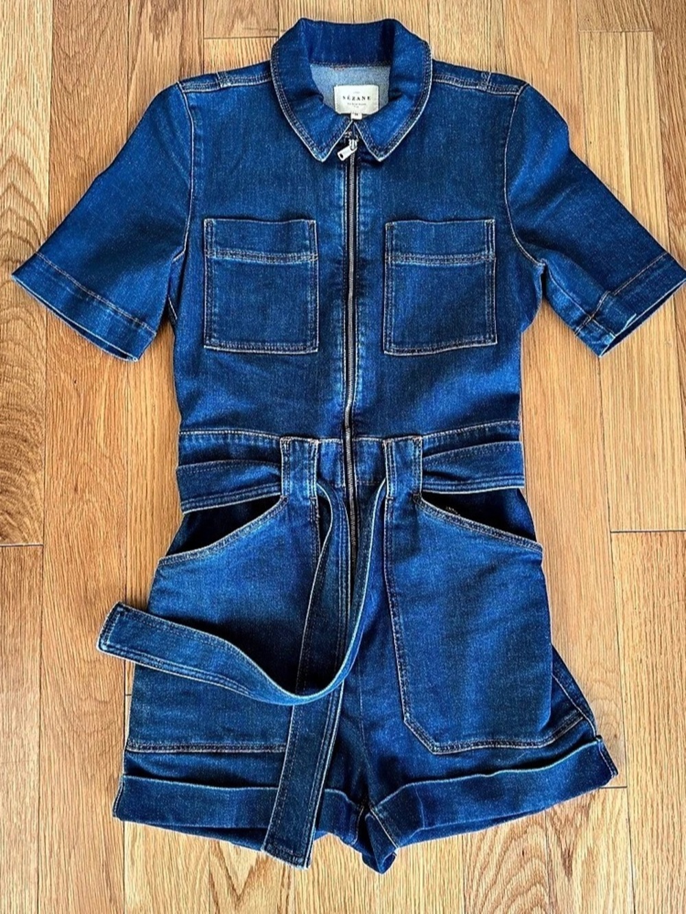 Sézane Denim Romper Blue